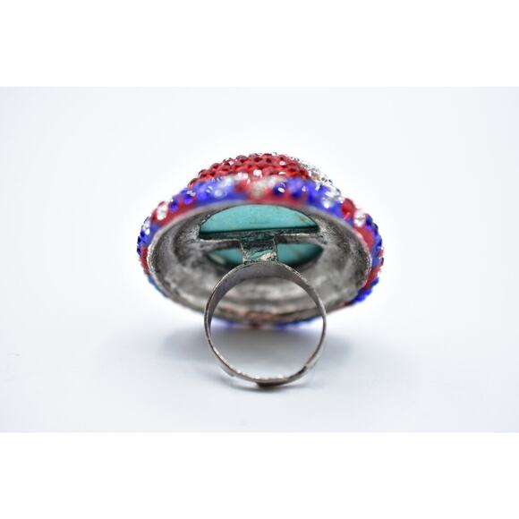 Statement Ring Sparkling Rhinestone Crystal Red White Blue Union Jack Shiny Bin7 - Picture 12 of 12